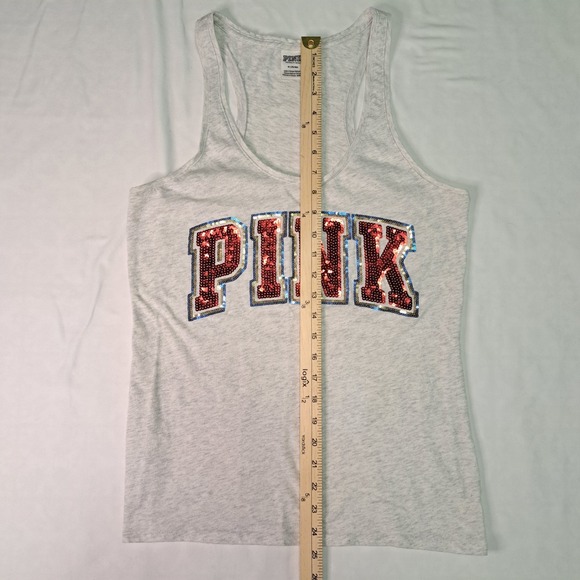 PINK Victoria's Secret Gray Knit Sequin Scoop Neck Racerback Tank Top M Lounge - Picture 7 of 8